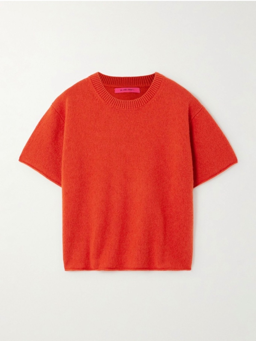 The Elder Statesman 100% Cashmere Short Sleeve Sweater | Bright Red Orange | S